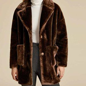 ♥️ Brown Notch Collar Patch Pocket Faux Fur Coat